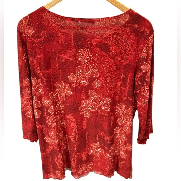 Vintage Fashion Bug Top Blouse Red 90s Y2K 3/4 Sleeves XL Fairycore Glitter - Picture 3 of 7